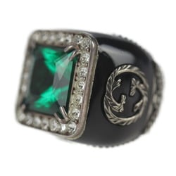 GUCCI Gucci Ring 538037-J7422 Notation Size 10 Silver 925 Rhinestone Crystal Green Black Square Stone