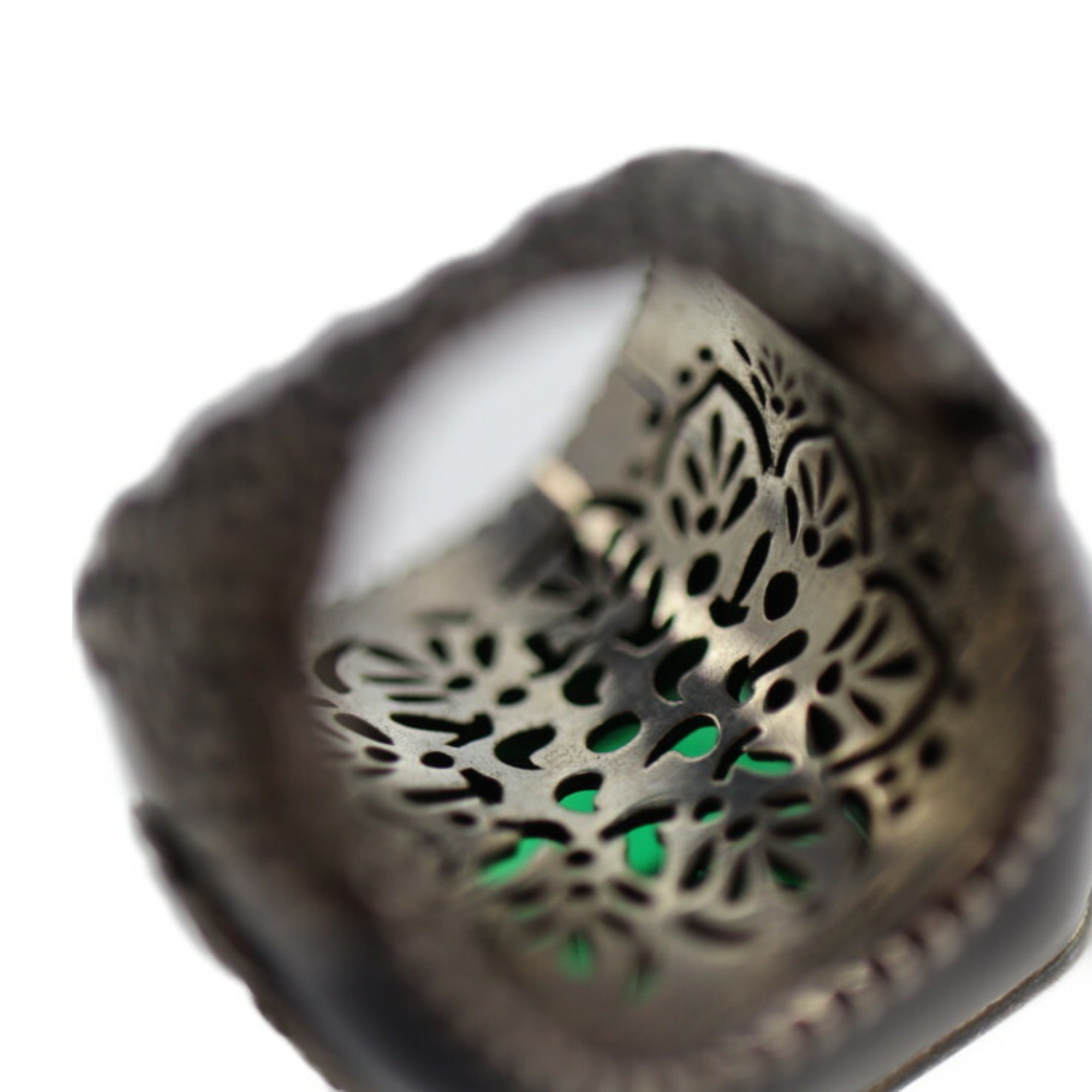 GUCCI Gucci Ring 538037-J7422 Notation Size 10 Silver 925 Rhinestone Crystal Green Black Square Stone