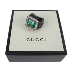 GUCCI Gucci Ring 538037-J7422 Notation Size 10 Silver 925 Rhinestone Crystal Green Black Square Stone