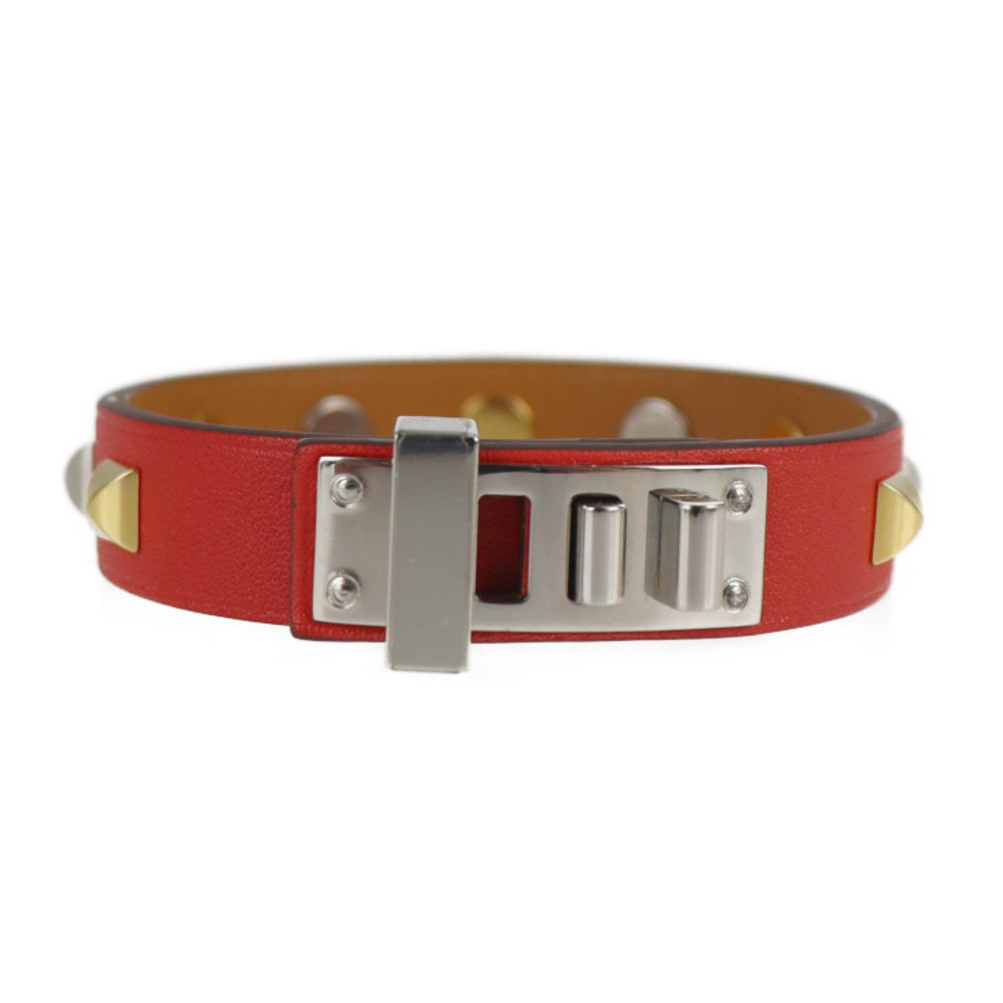HERMES Hermes mini dog square crew bracelet 071680CK notation size T3 leather rouge tomato
