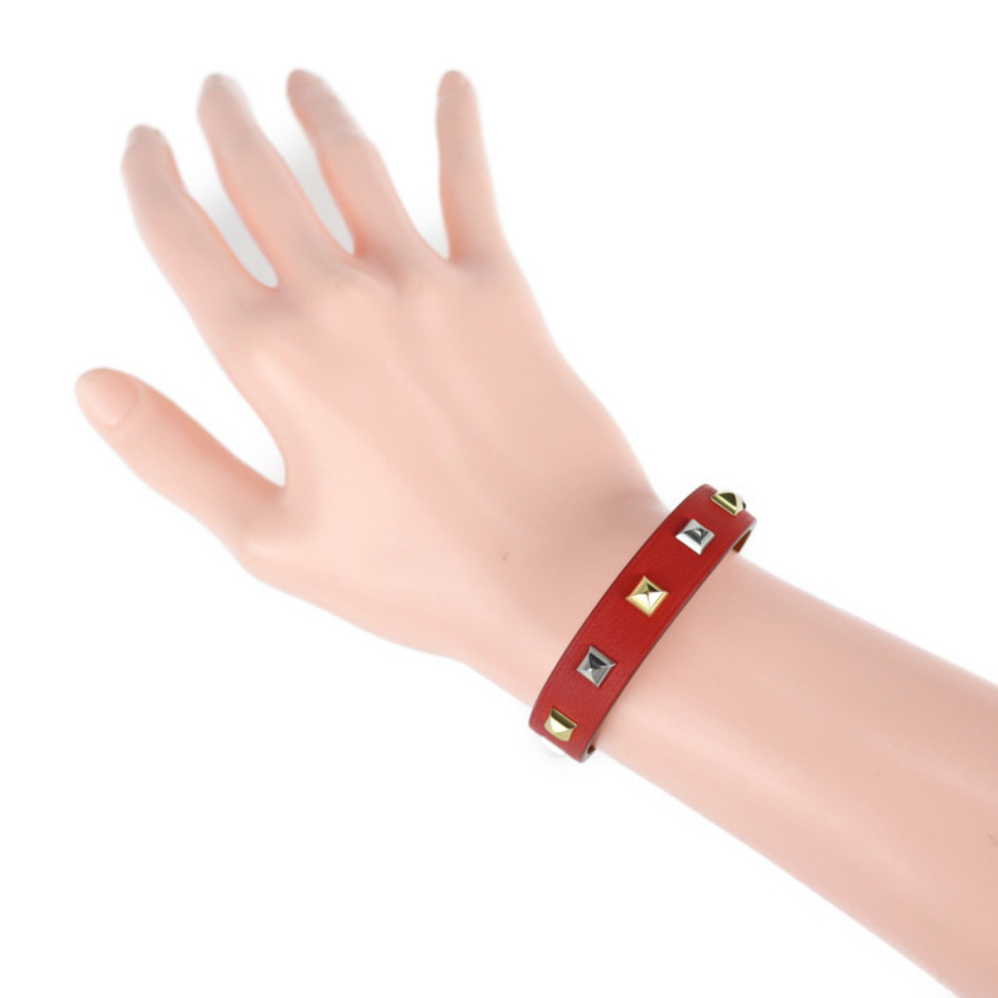 HERMES Hermes mini dog square crew bracelet 071680CK notation size T3 leather rouge tomato