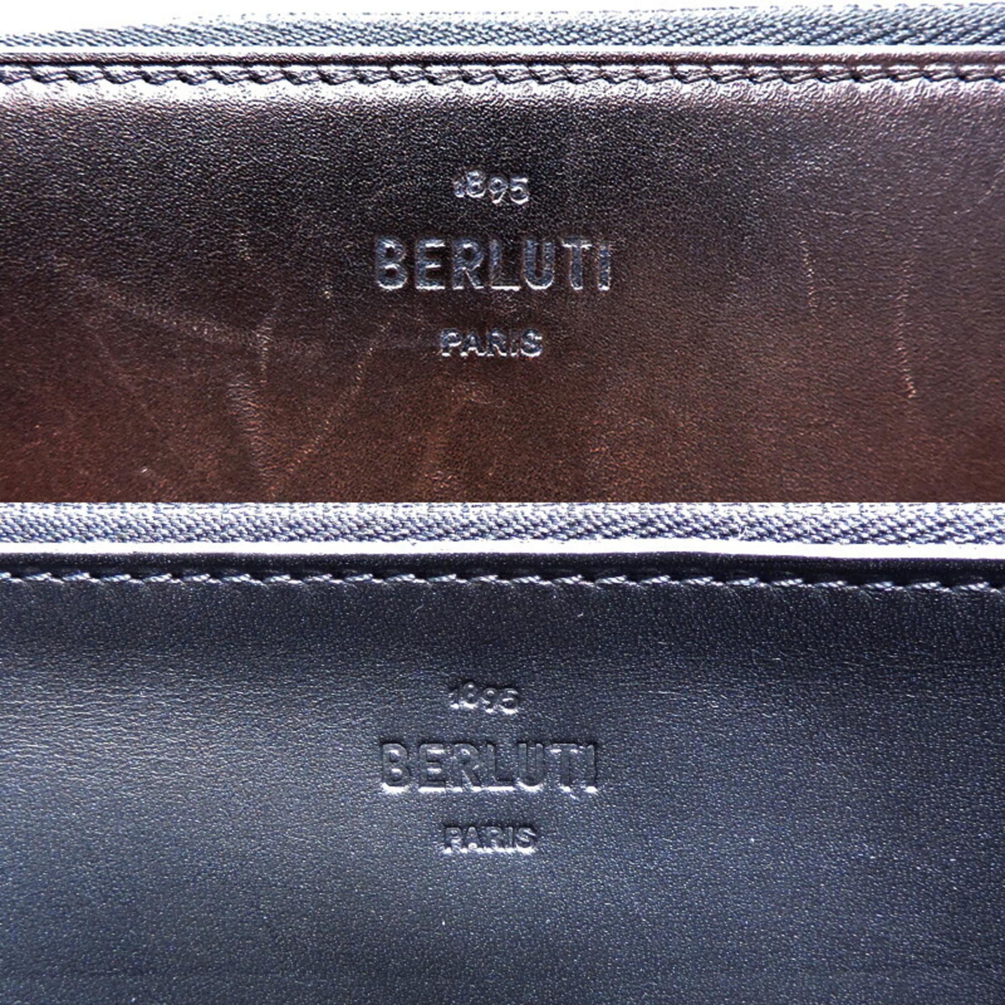 Berluti Itaubascrit Zip Men's Long Wallet ITAUBA_JOUR_V2 Leather ICEBLACK (Brown)