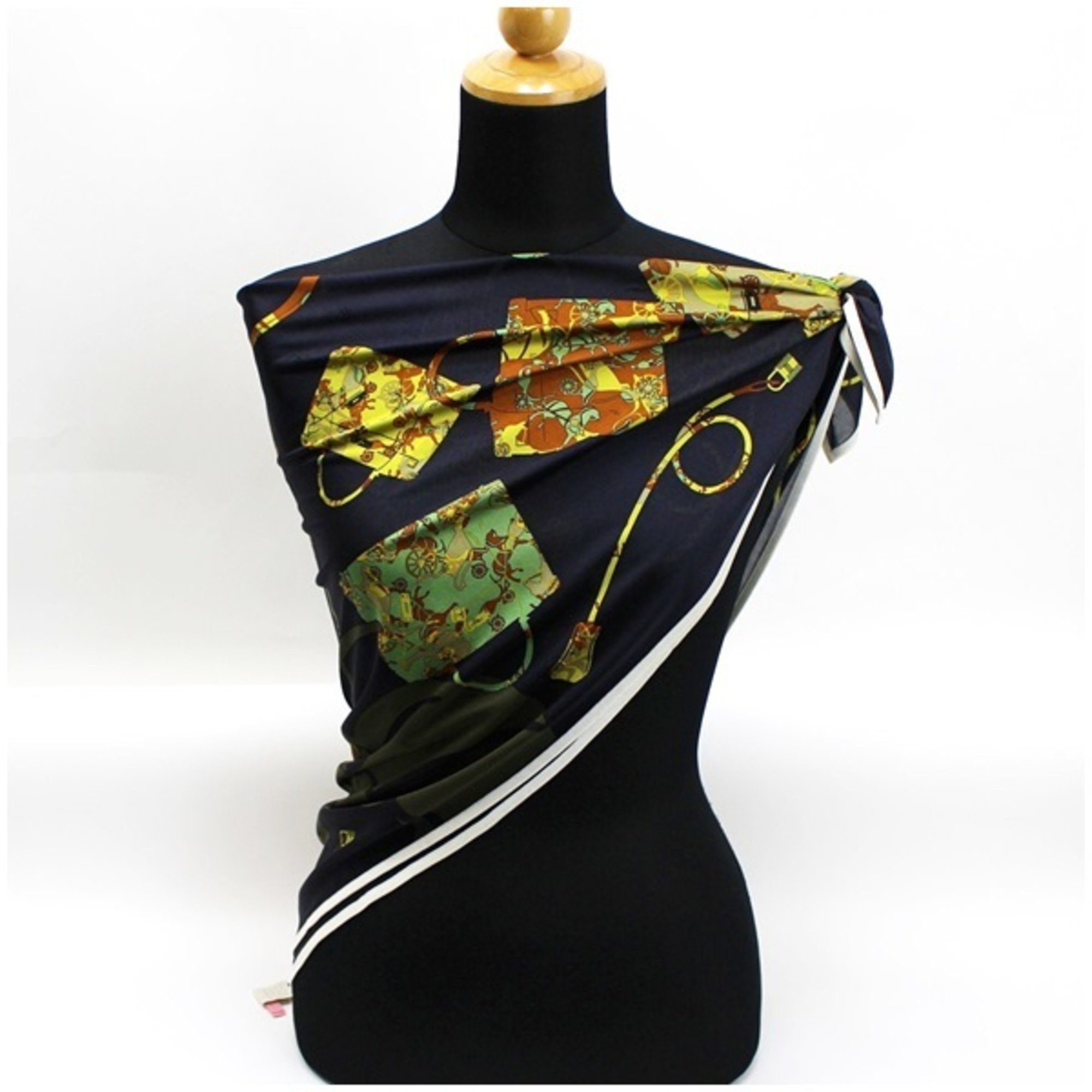 Hermes Silk Scarf Muffler Carre 90 "kelly en Caleche" Kelly's Carriage Black HERMES Women's