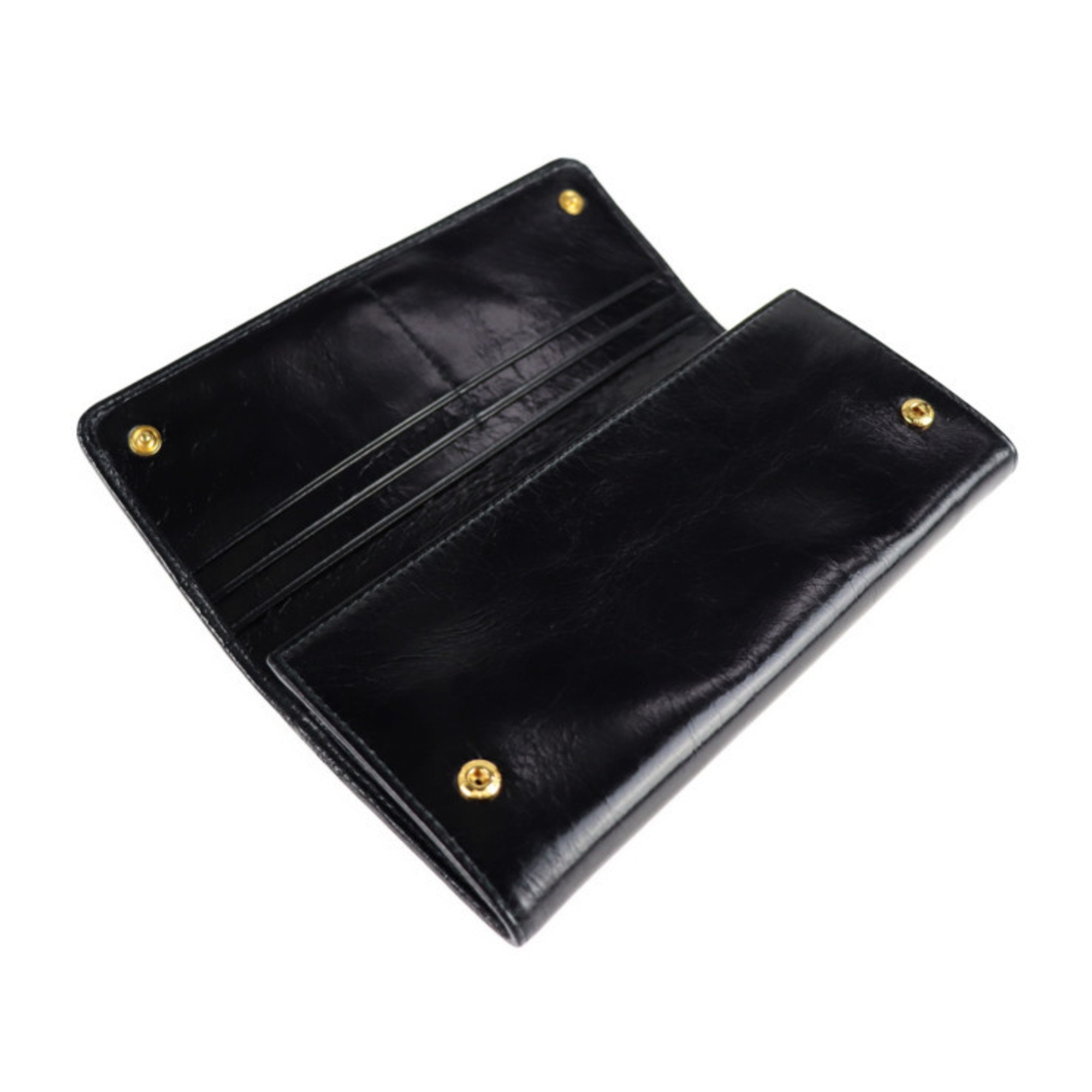 Miu Miu MIUMIU bifold wallet 5MH109 shiny calf leather antique processing NERO black long with pass case