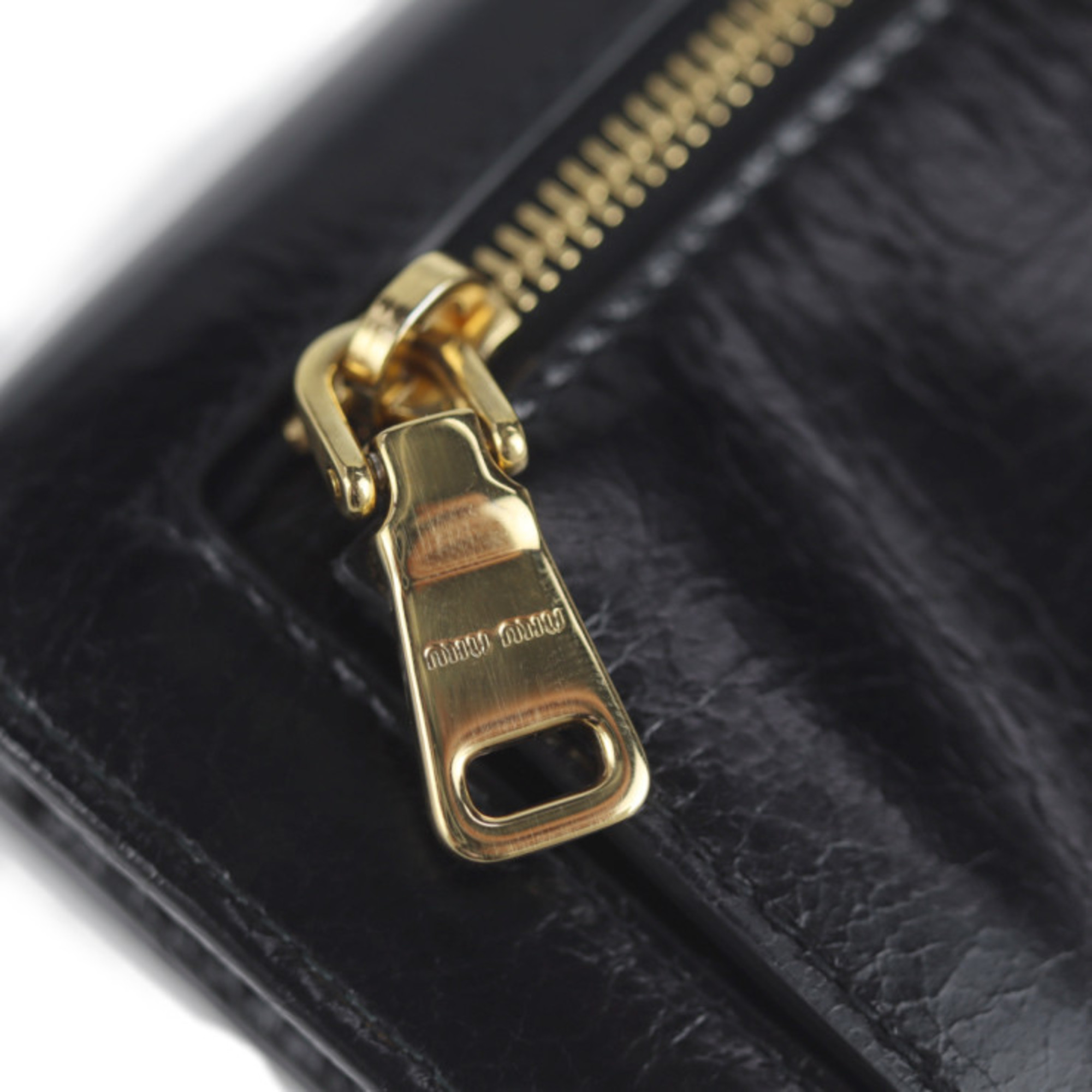Miu Miu MIUMIU bifold wallet 5MH109 shiny calf leather antique processing NERO black long with pass case