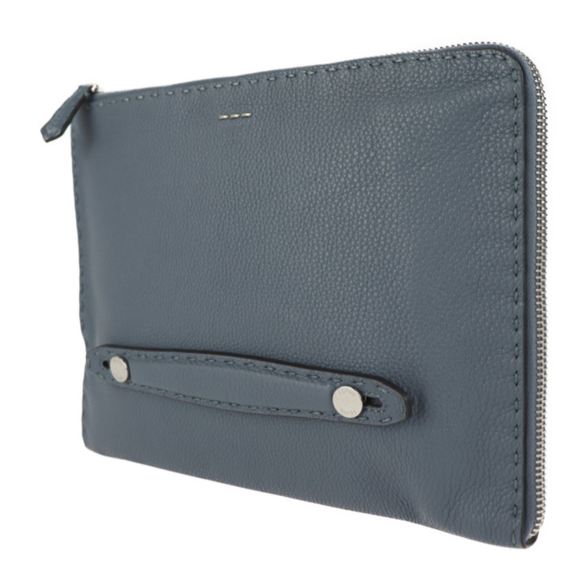 FENDI Fendi Selleria clutch bag 7M0225 leather blue gray second handbag