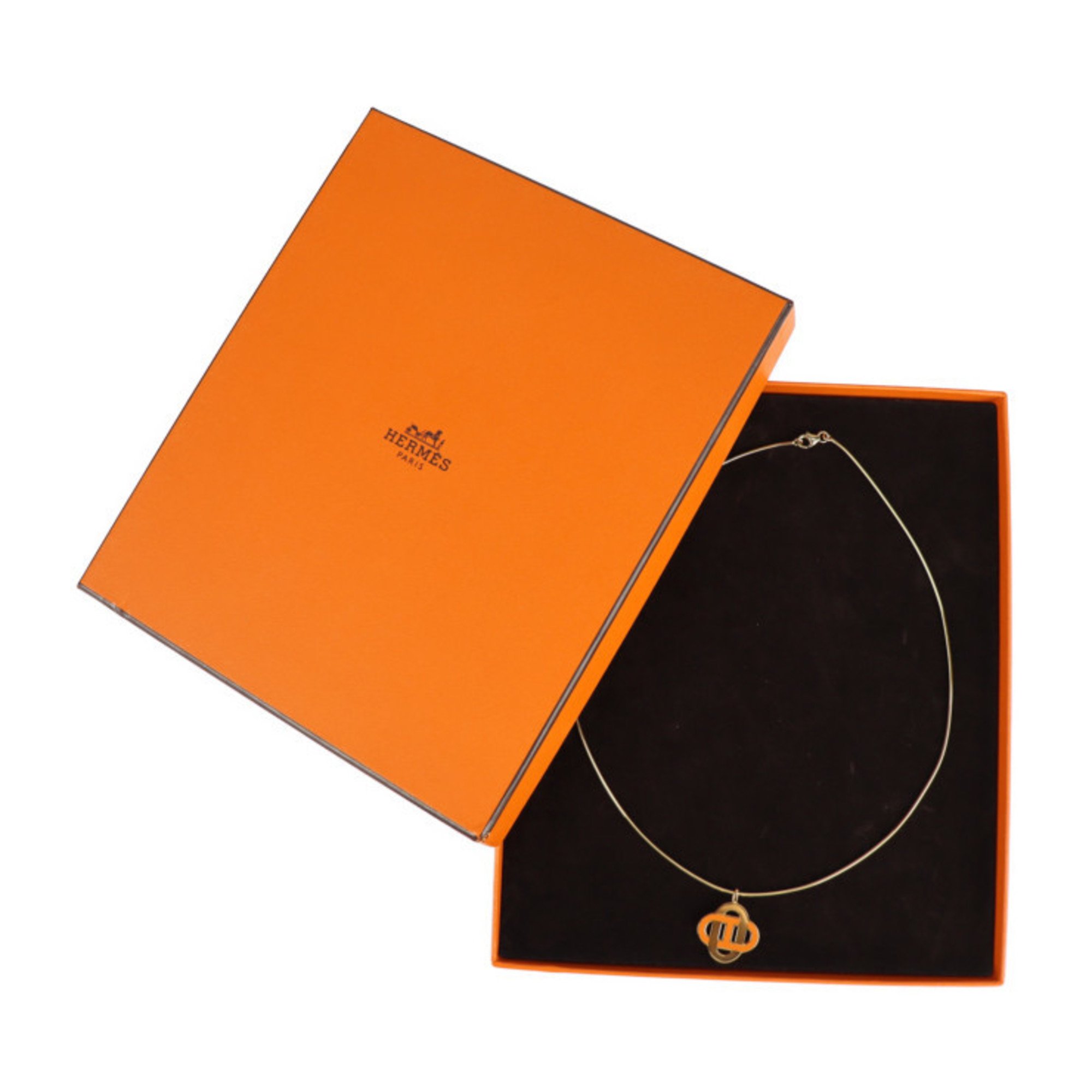 HERMES Hermès Shane d'Ancle Isatis Necklace Metal Gold Orange Pendant
