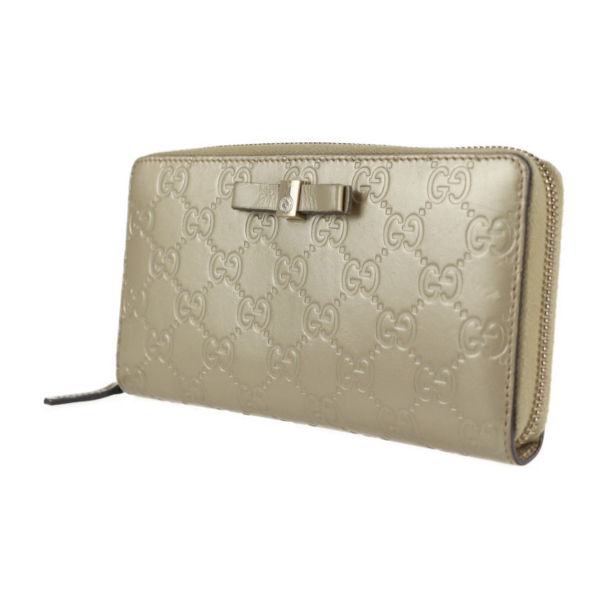 GUCCI Gucci sima long wallet 388680 leather champagne gold ribbon