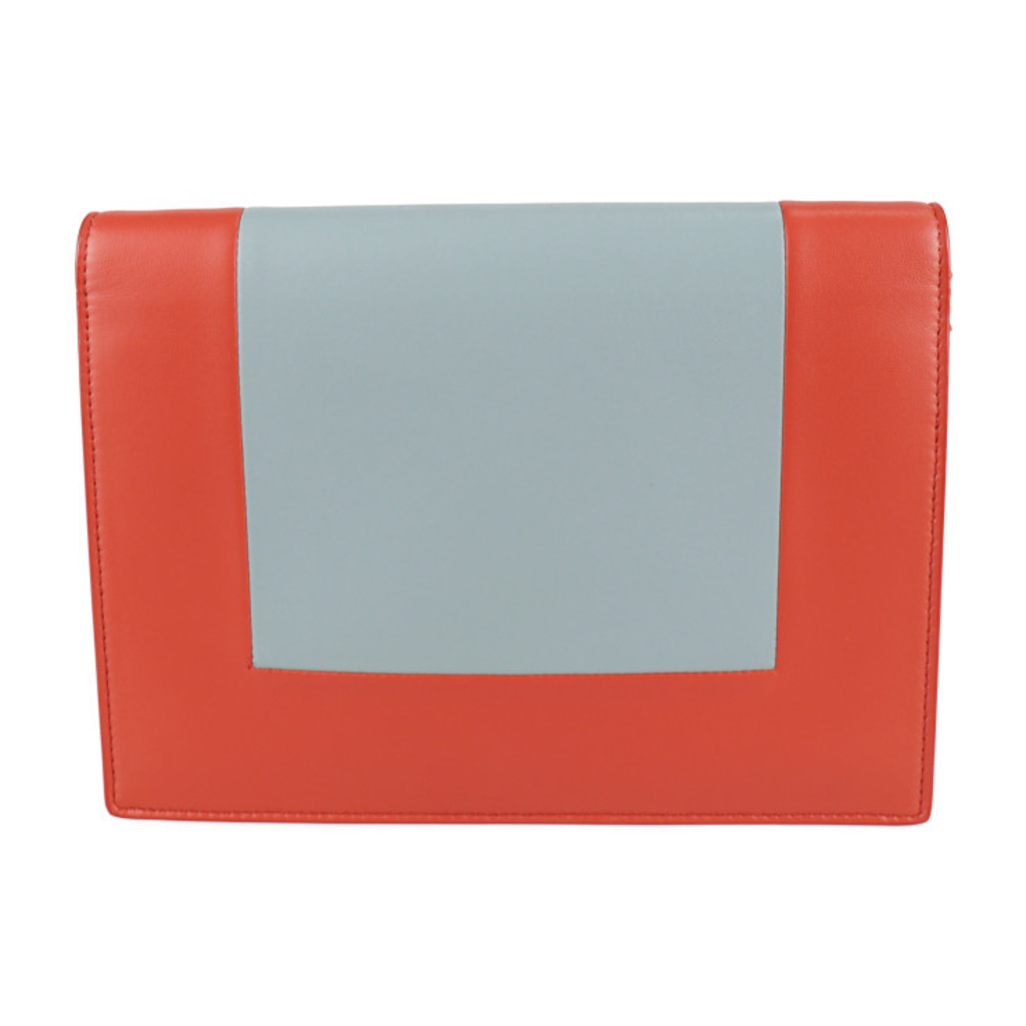 CELINE Celine Frame Evening Chain Wallet Clutch Bag 107773 Leather POPPY Red CLOUD Gray 2WAY Shoulder Diagonal