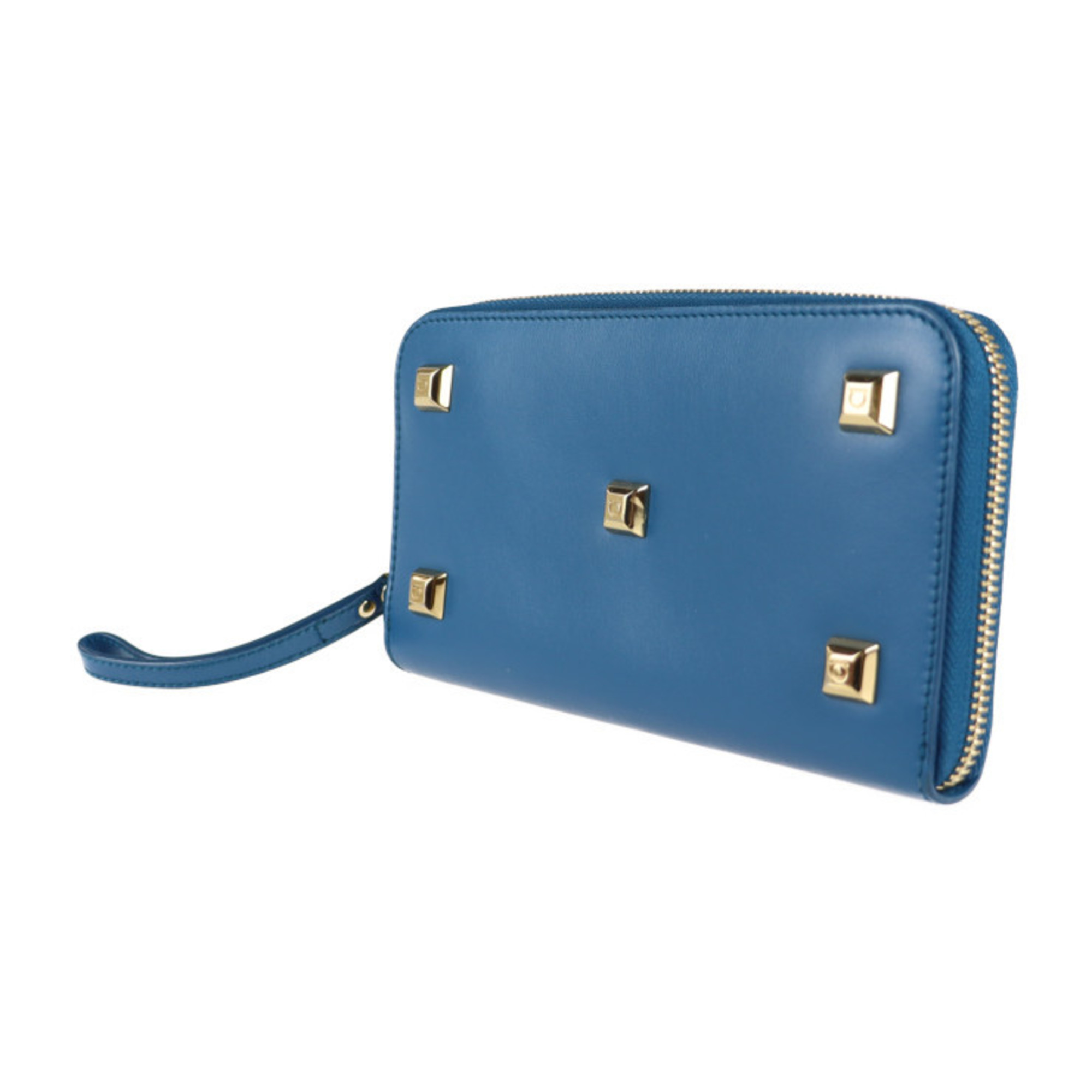 Salvatore Ferragamo Gancini long wallet IY-22 D572 leather blue round zipper