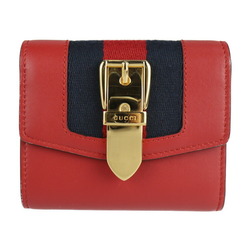 GUCCI Gucci Sylvie compact wallet webbing line tri-fold 476081 calf leather red