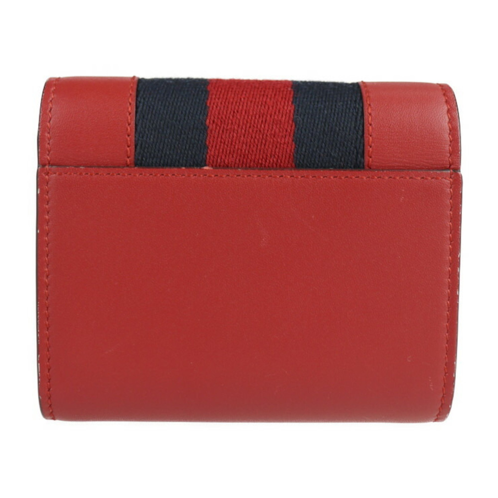 GUCCI Gucci Sylvie compact wallet webbing line tri-fold 476081 calf leather red