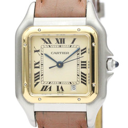 Polished CARTIER Panthere 18K Gold Steel Leather Quartz Ladies Watch BF554420
