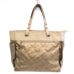 Chanel Paris Biarritz GM A34210 Women's Coated Canvas,Leather Tote Bag Beige,Gold