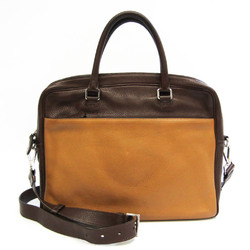 Prada VA1011 Men's Vitello Daino Briefcase,Handbag,Shoulder Bag Dark Brown,Light Brown