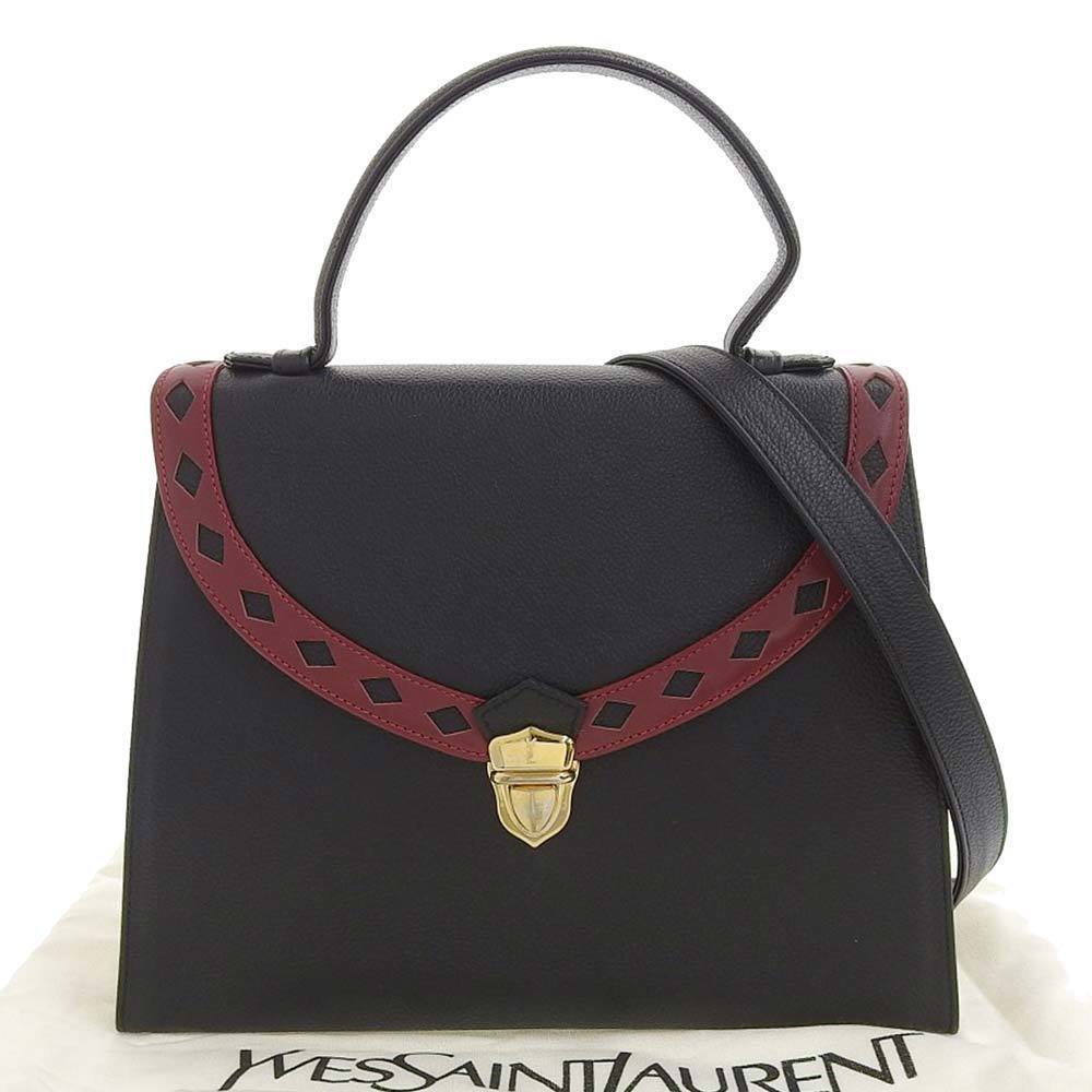 Yves Saint Laurent Ysl Crossbody Shoulder Bag Women's Diamond Cut Brand  Logo Leather Gold Hardware Black/Red