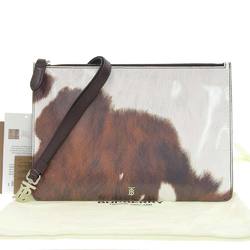 Burberry BURBERRY Harako Pattern Clutch Bag Patent Leather White x Brown 8016991 Animal