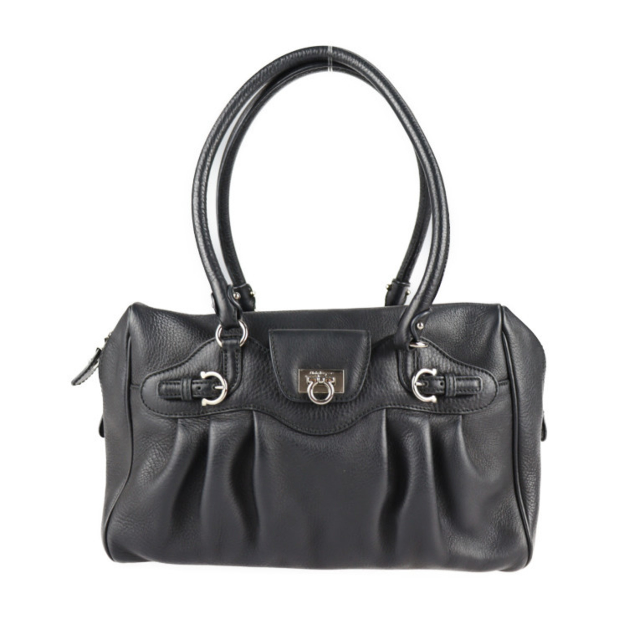 Salvatore Ferragamo Gancini handbag 21 6880 leather black silver hardware shoulder bag