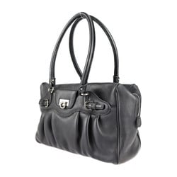 Salvatore Ferragamo Gancini handbag 21 6880 leather black silver hardware shoulder bag