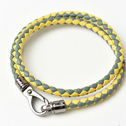 Tod's Bracelet Bangle 2 Strands Intrecciato TOD'S Men's Line Leather Green Yellow