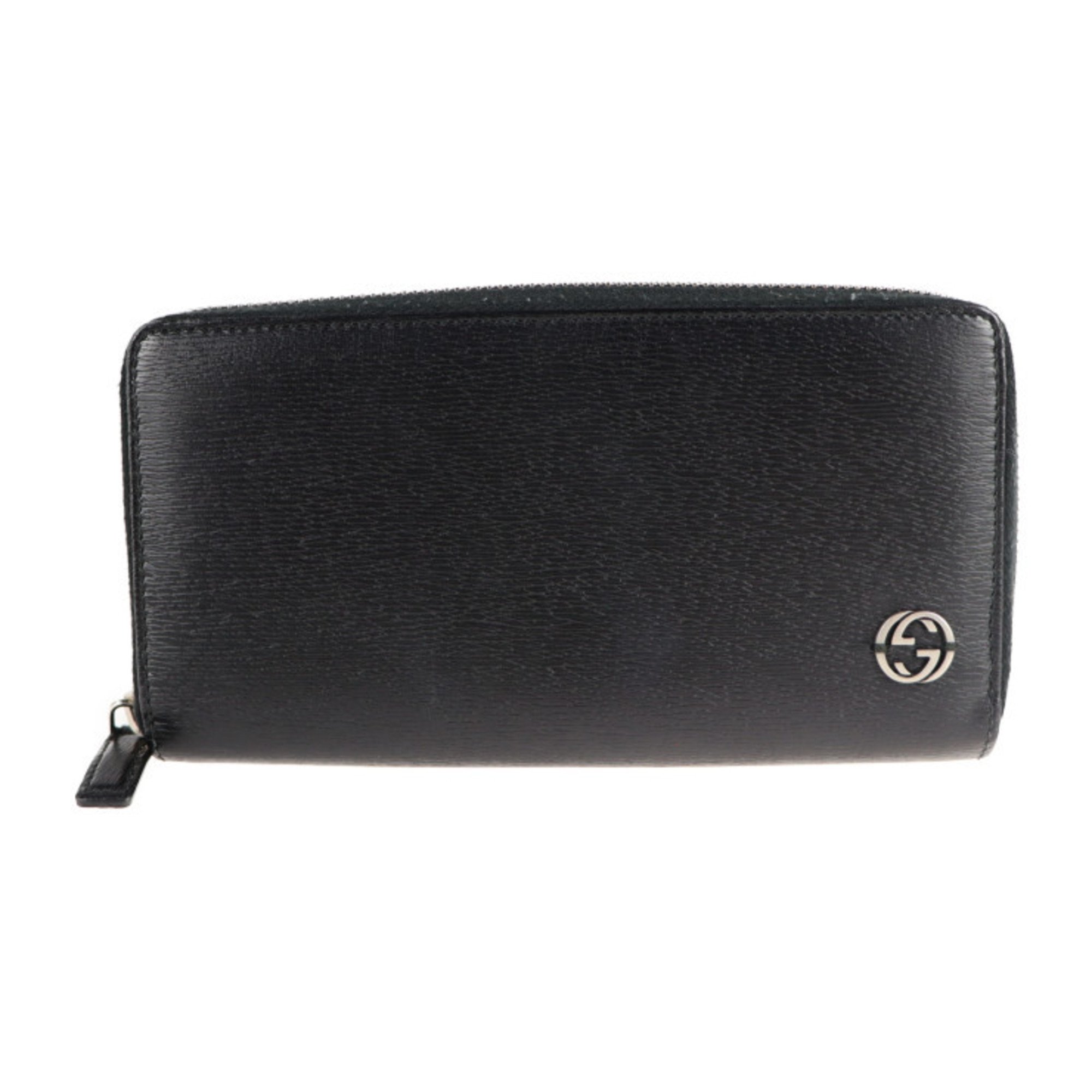 GUCCI Gucci Chelsea interlocking G long wallet 408801 leather black round fastener