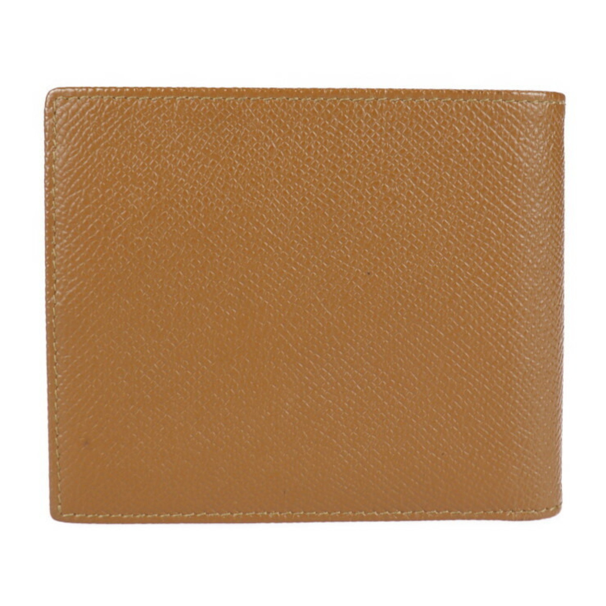 BVLGARI Bvlgari Classico Bifold Wallet 22309 Leather Camel Brown Billfold Credit Card Holder Embossed Grain Calf