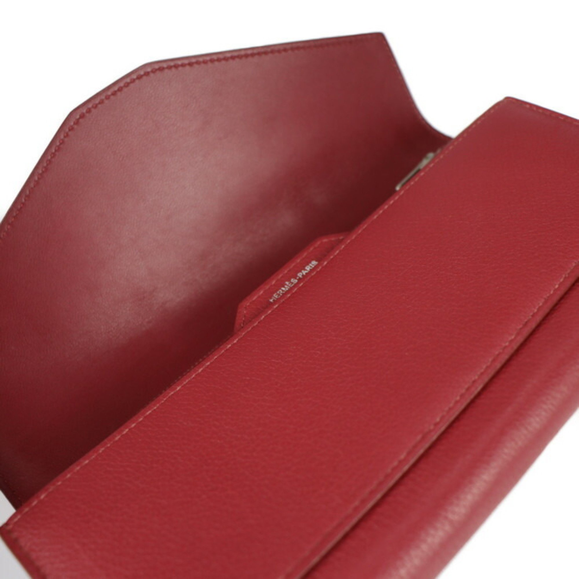 HERMES Hermes Passan Long Wallet Ever Color Rouge Grena Red Bifold X Engraved