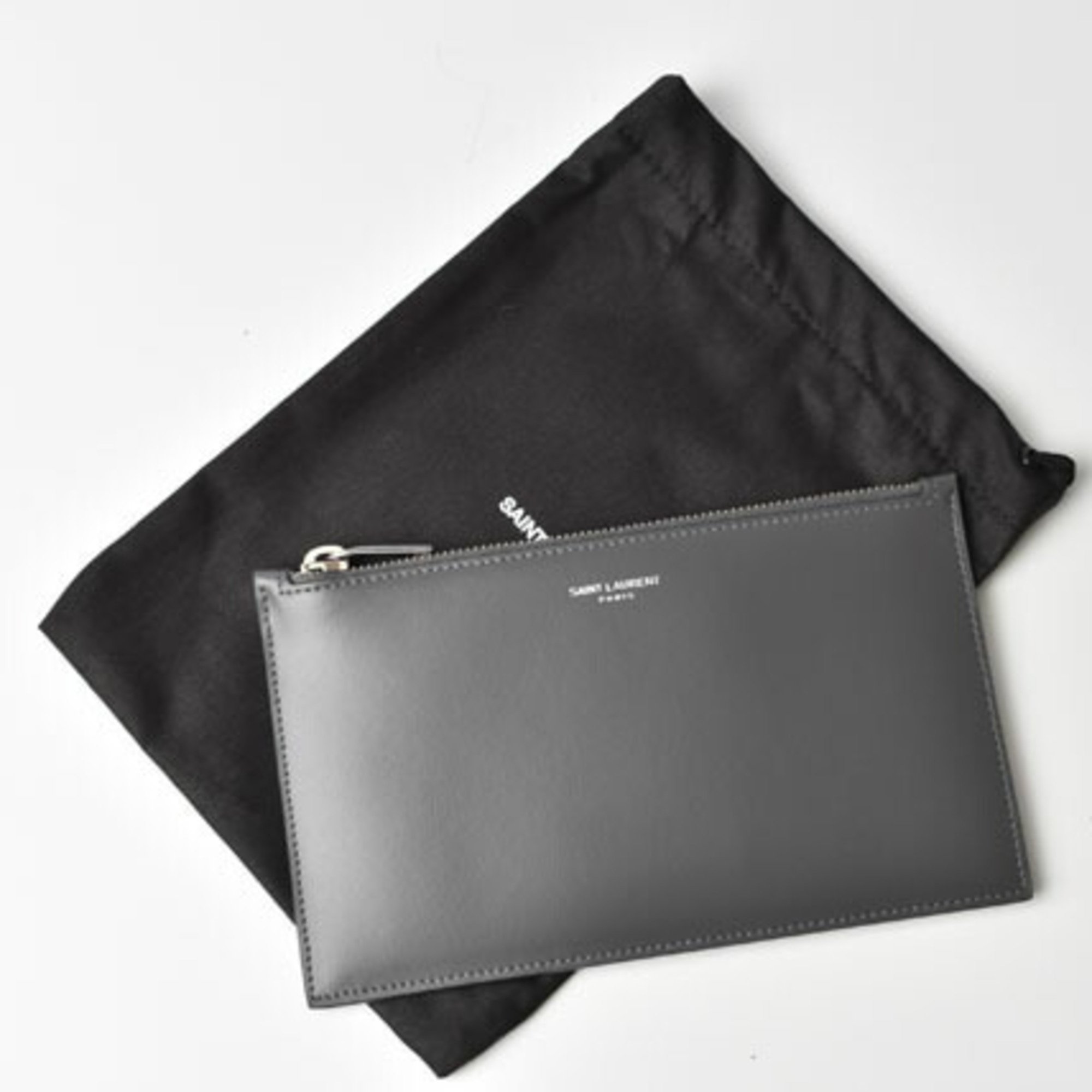 Saint Laurent Paris Flap Pouch Clutch Bag SAINT LAURENT Zip STORM Gray 635097 1JB0E 1112