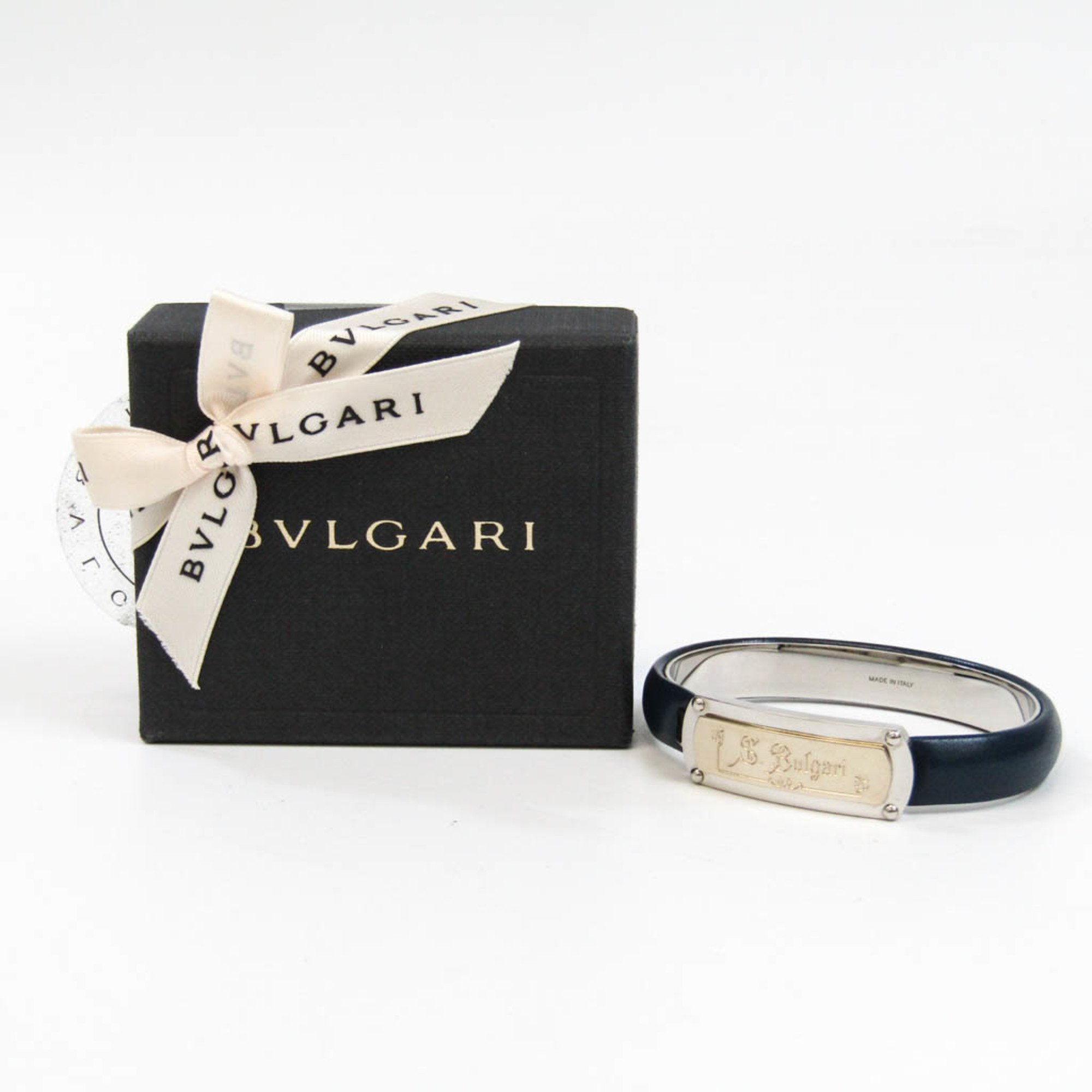 Bvlgari S.Bulgari With Pression Closure Leather,Metal Bangle Champagne Gold,Navy,Silver