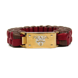 Prada Braided 1AJF81 Leather,Metal Bangle Brown,Gold,Red Color