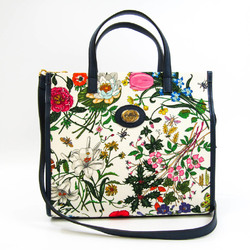 Gucci Flora 550141 Women's Canvas,Leather Handbag,Shoulder Bag Cream,Multi-color,Navy
