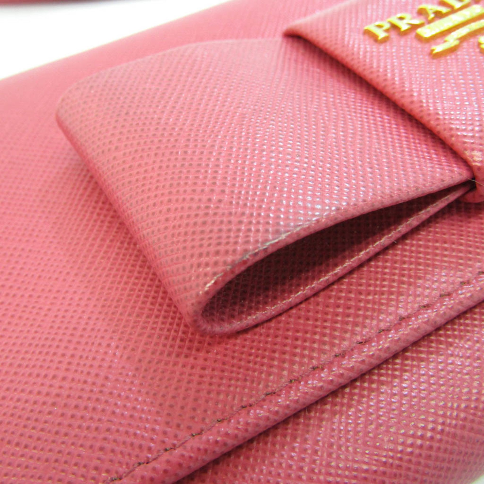 Prada Saffiano Ribbon Pochette 1M1437 Women's Leather Chain/Shoulder Wallet Peonia