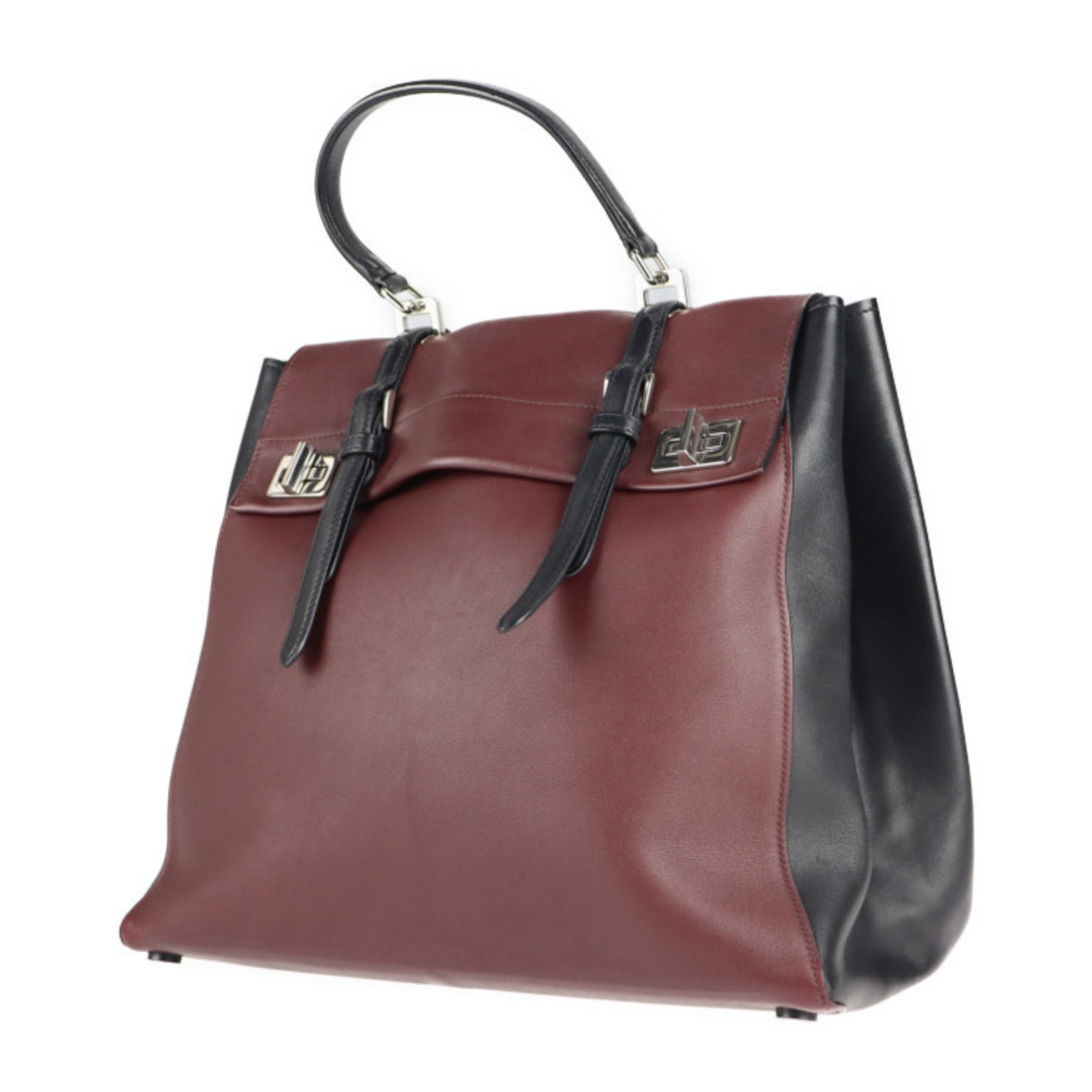 PRADA Prada double turn lock handbag leather Bordeaux black bicolor 2WAY shoulder Thoth