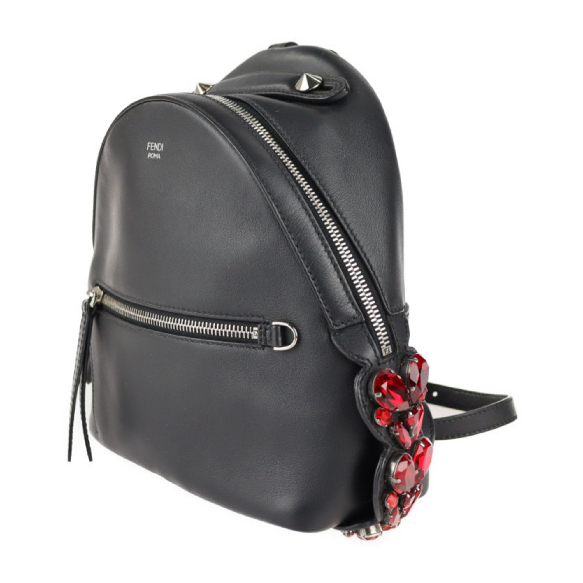 With FENDI Fendi visor way bijou By The Way rucksack daypack 8BZ036 leather crystal black backpack mini-bag steering wheel