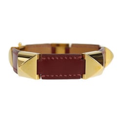 HERMES Hermes Medor Studs Bracelet Leather Red Gold 〇V Engraved Metal Fittings Vintage