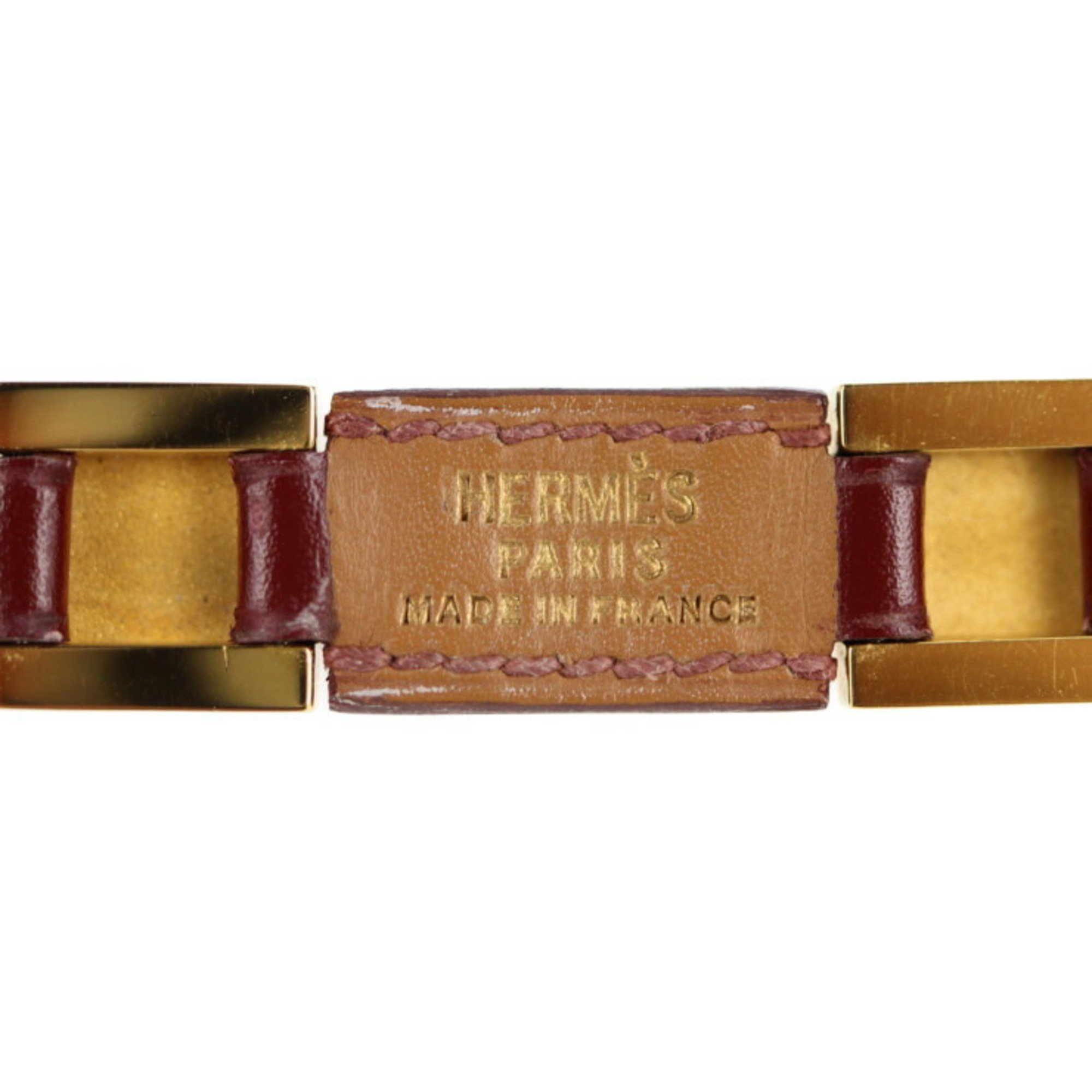 HERMES Hermes Medor Studs Bracelet Leather Red Gold 〇V Engraved Metal Fittings Vintage