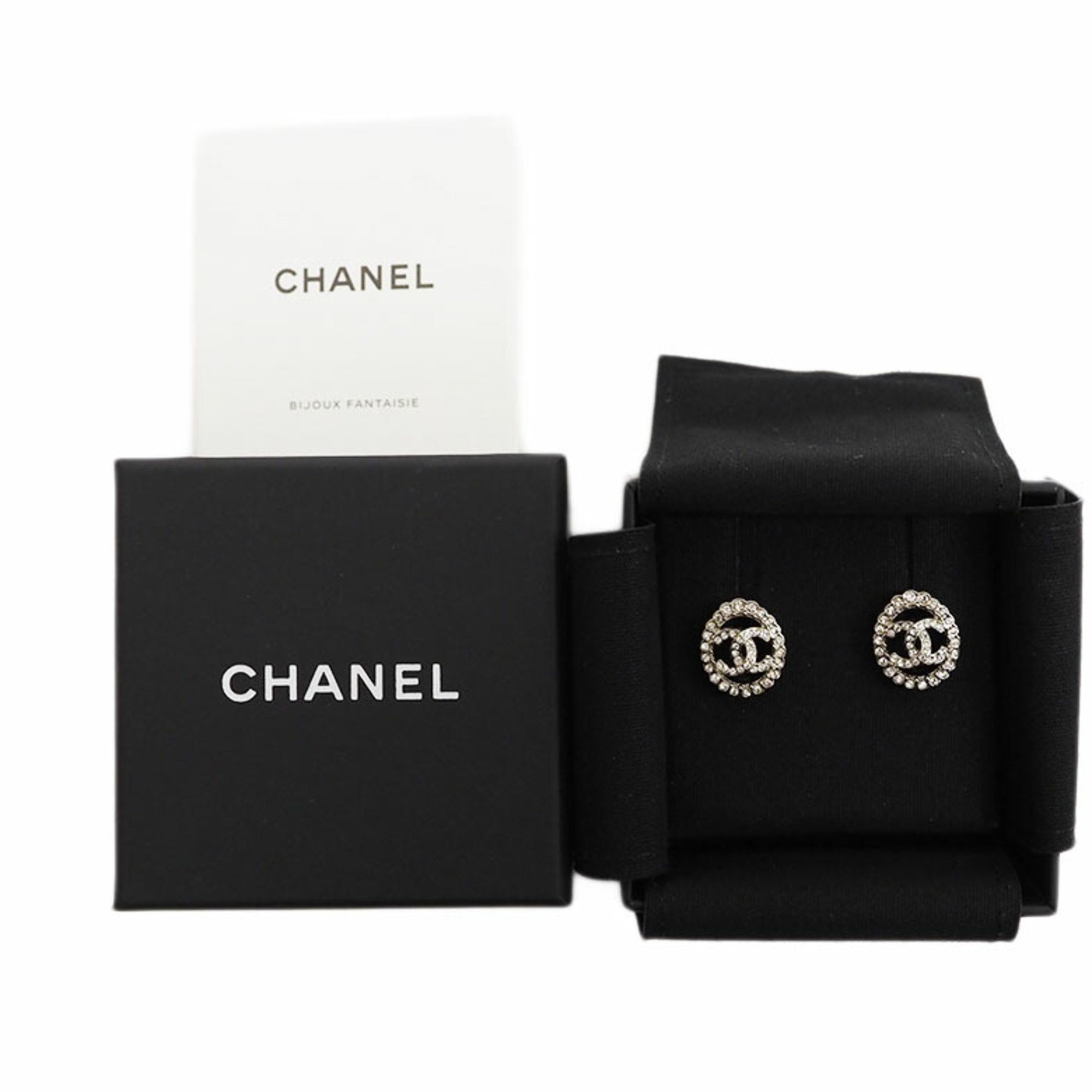 Chanel CHANEL Oval Coco Stone Earrings Clear Light Gold AB9232 Women's