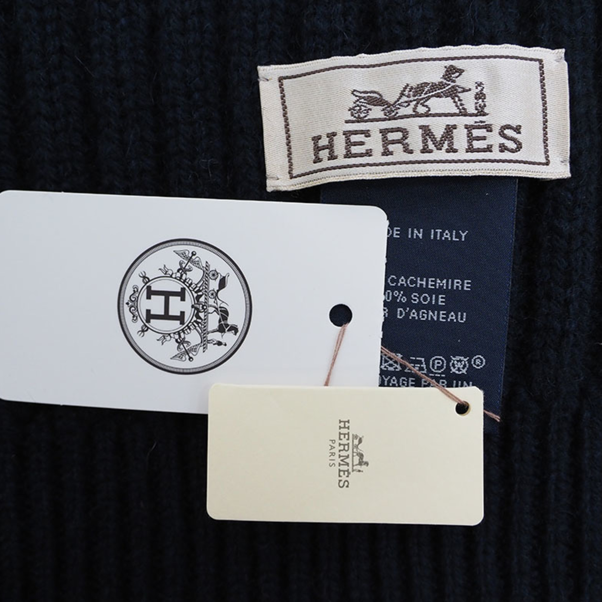 Hermes HERMES Muffler H Torsade Cuir Marine H393827T 01 Men's Short Size