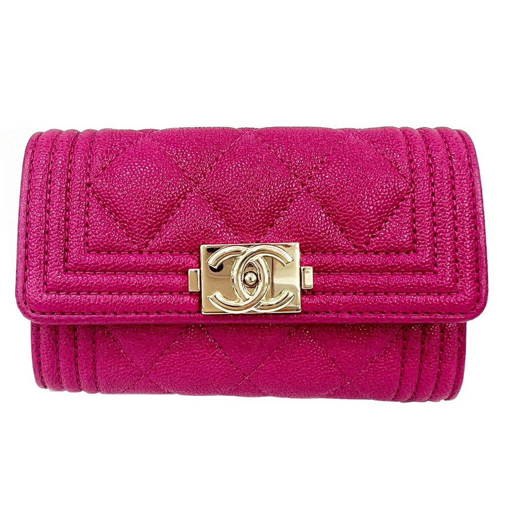 CHANEL Chanel Boy Card Case 28 Series Pink Purple Caviar Skin Women's A80603  | eLADY Globazone