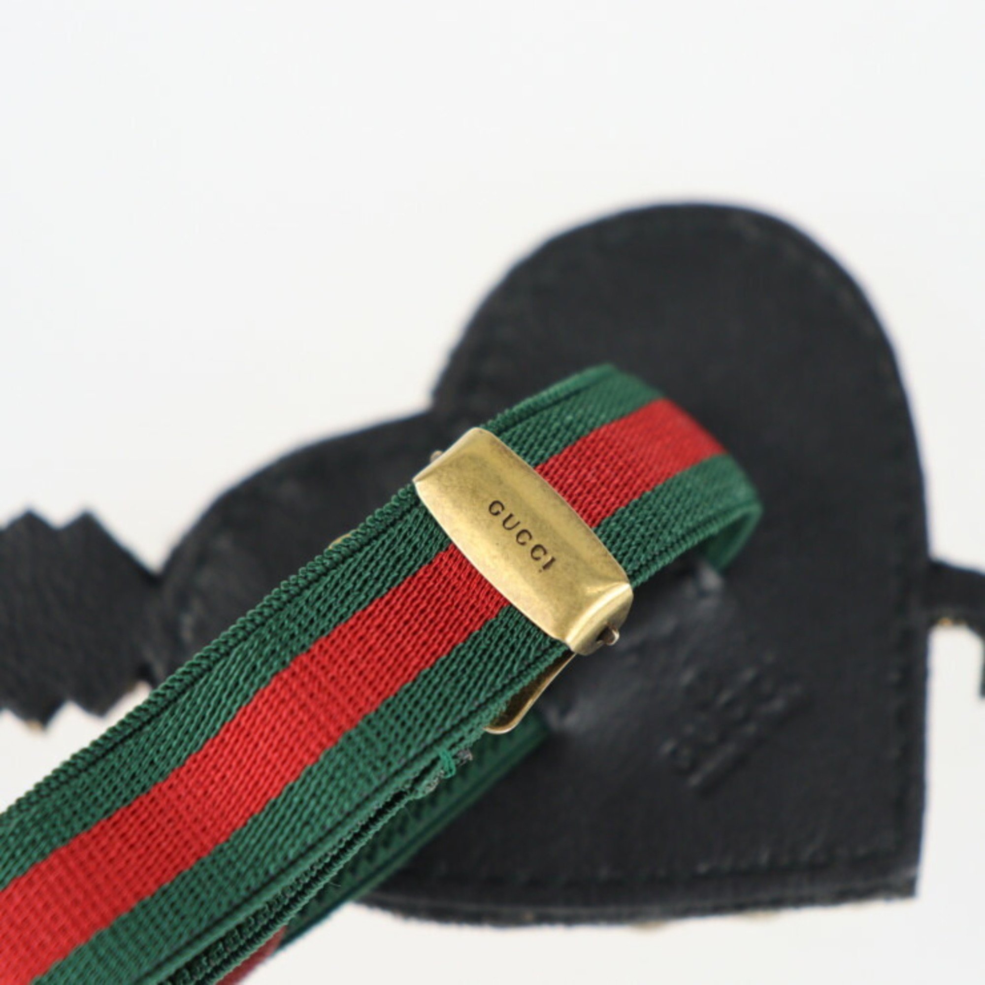 GUCCI Gucci Pierced Heart Bijou Cat Sherry Line Web Grosgrain Bracelet Rhinestone Leather Rubber Multicolor Band Jewelry Red Green Clear Gold Hardware Logo