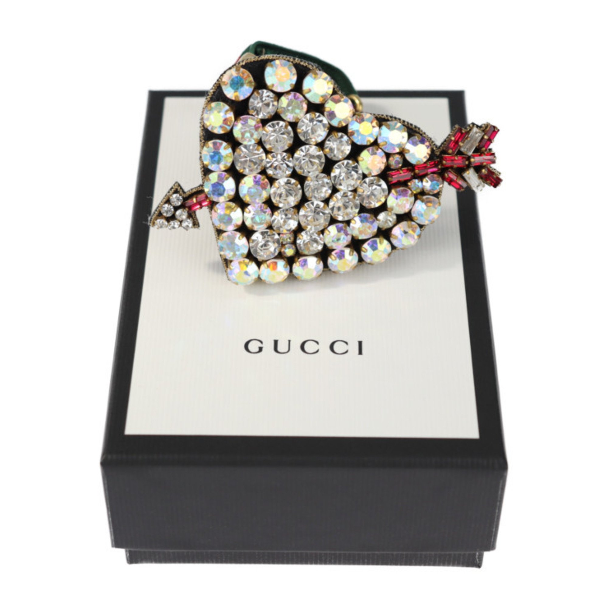 GUCCI Gucci Pierced Heart Bijou Cat Sherry Line Web Grosgrain Bracelet Rhinestone Leather Rubber Multicolor Band Jewelry Red Green Clear Gold Hardware Logo