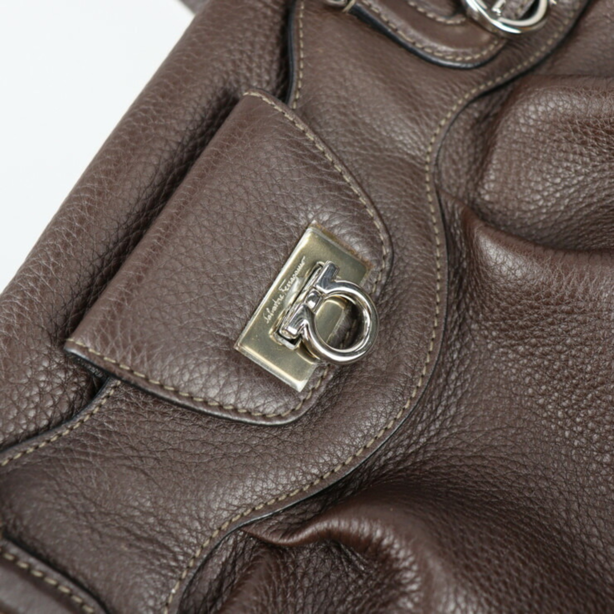 Salvatore Ferragamo Gancini Handbag 21 6879 Leather Brown Shoulder Bag Boston