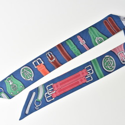 Hermes Twilly Scarf Muffler HERMES Silk Twill Belt Motif Blue Multi