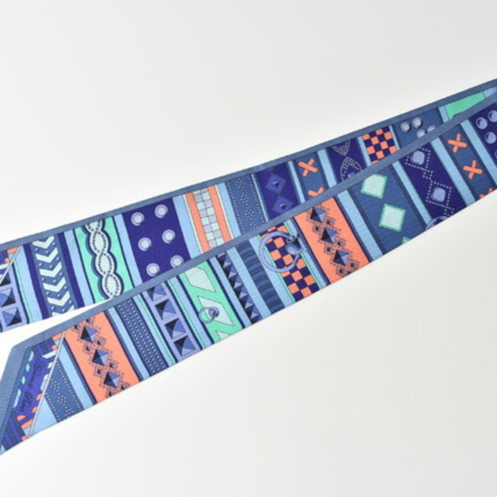 Hermes Twilly Scarf Muffler HERMES Silk Twill Medor Motif Blue Multi