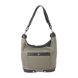 BVLGARI Bulgari Collezione Sotirio Shoulder Bag Coated Canvas Leather Olive Gray Black Gold Hardware One Handbag
