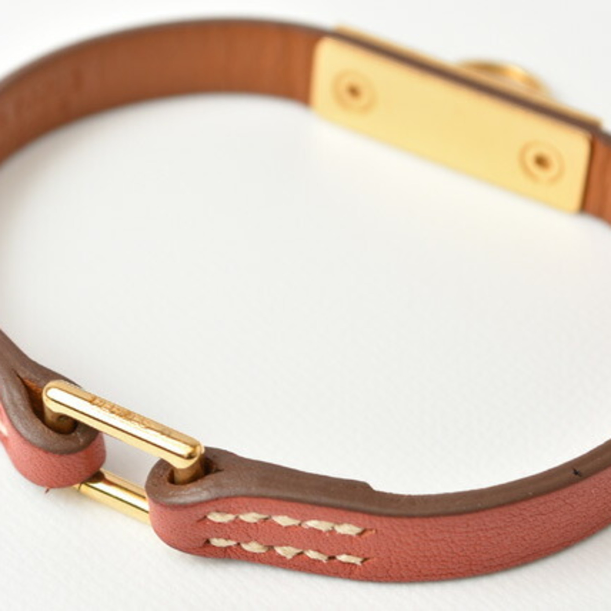 Hermes Bangle Bracelet HERMES Micro Rival Pink Brown Gold S Size