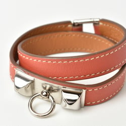 Hermes Bangle Bracelet HERMES Rival Double Tour Pink Brown Silver XS Size