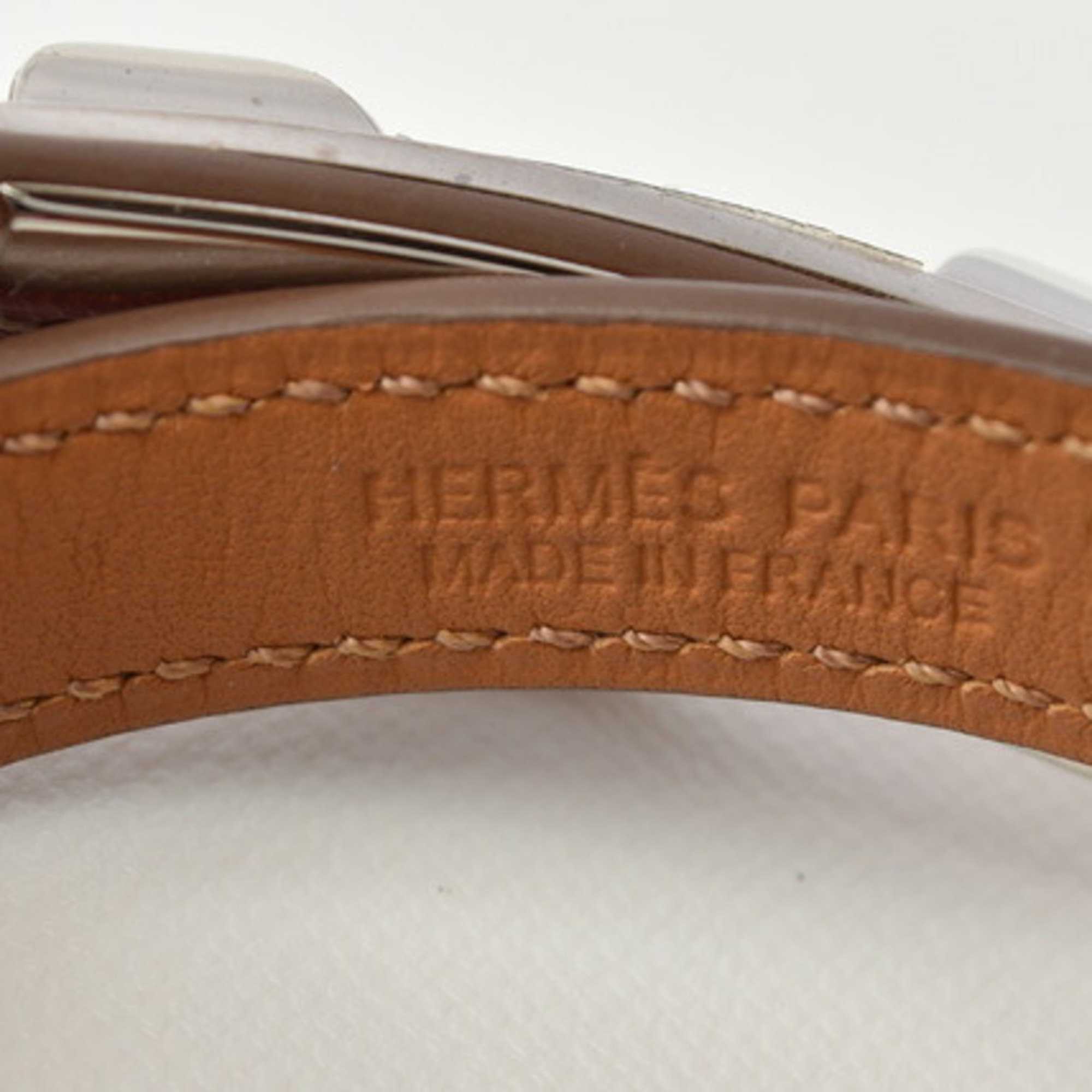Hermes Bangle Bracelet HERMES Rival Double Tour Pink Brown Silver XS Size