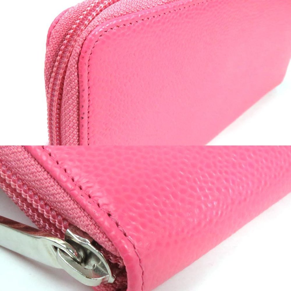 Authentic CHANEL Caviar Skin COCO Mark Card Case Leather Pink