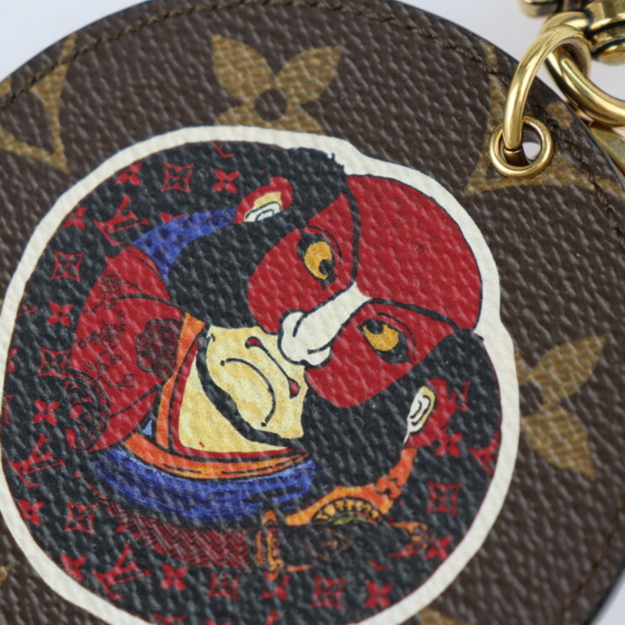 LOUIS VUITTON Louis Vuitton Portocre Illustre Keychain MP1949 Monogram Canvas Leather Brown Red Gold Hardware Kansai Yamamoto Kabuki Key Ring Bag Charm